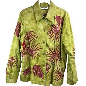 Vintage Anage Jacket XS Oversized Wearable Art Green Pink 100% Cotton Lined Coat